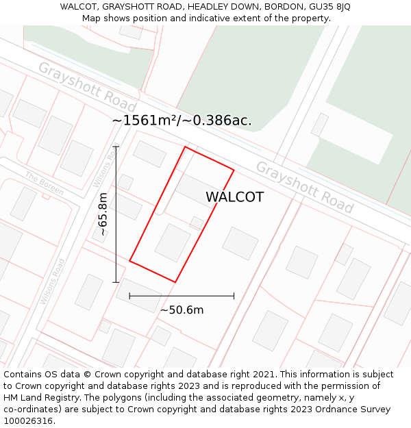 WALCOT, GRAYSHOTT ROAD, HEADLEY DOWN, BORDON, GU35 8JQ: Plot and title map