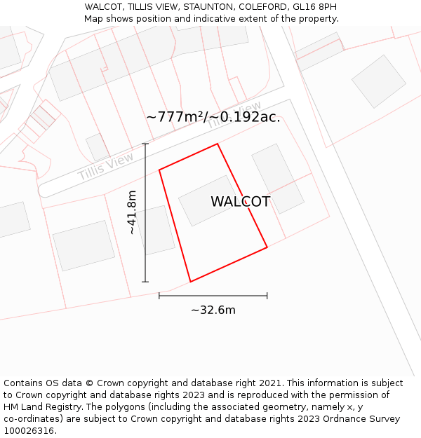 WALCOT, TILLIS VIEW, STAUNTON, COLEFORD, GL16 8PH: Plot and title map