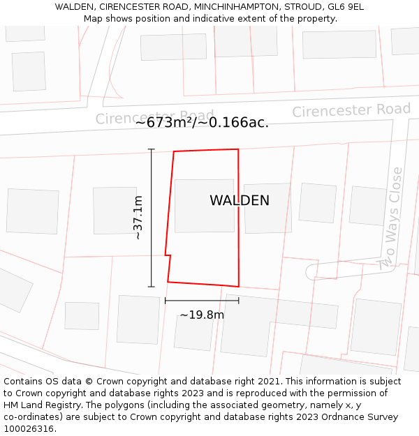 WALDEN, CIRENCESTER ROAD, MINCHINHAMPTON, STROUD, GL6 9EL: Plot and title map