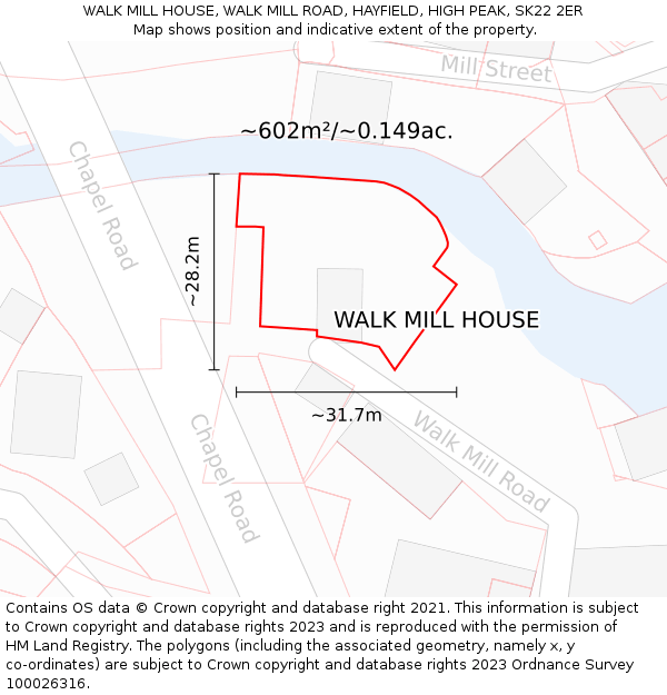 WALK MILL HOUSE, WALK MILL ROAD, HAYFIELD, HIGH PEAK, SK22 2ER: Plot and title map