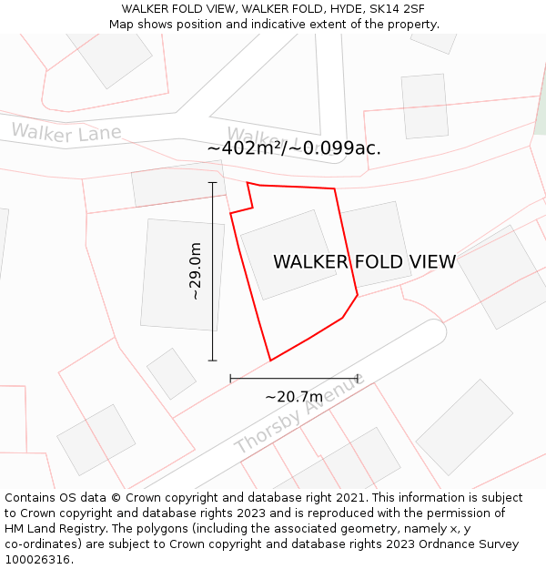 WALKER FOLD VIEW, WALKER FOLD, HYDE, SK14 2SF: Plot and title map