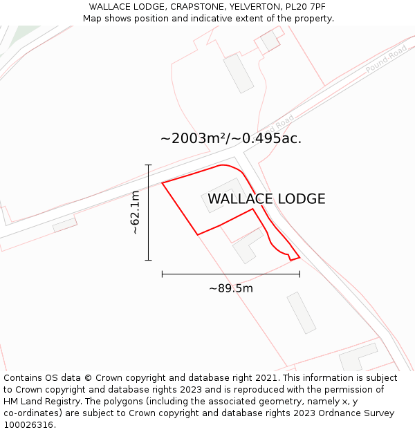 WALLACE LODGE, CRAPSTONE, YELVERTON, PL20 7PF: Plot and title map