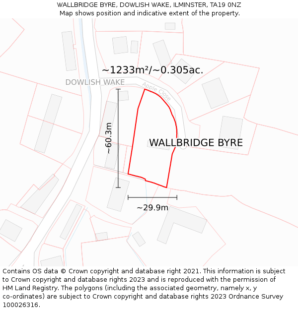 WALLBRIDGE BYRE, DOWLISH WAKE, ILMINSTER, TA19 0NZ: Plot and title map