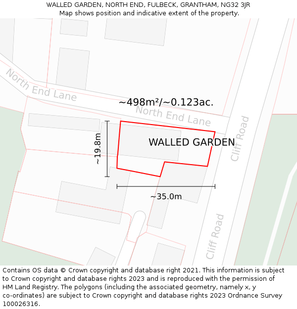 WALLED GARDEN, NORTH END, FULBECK, GRANTHAM, NG32 3JR: Plot and title map