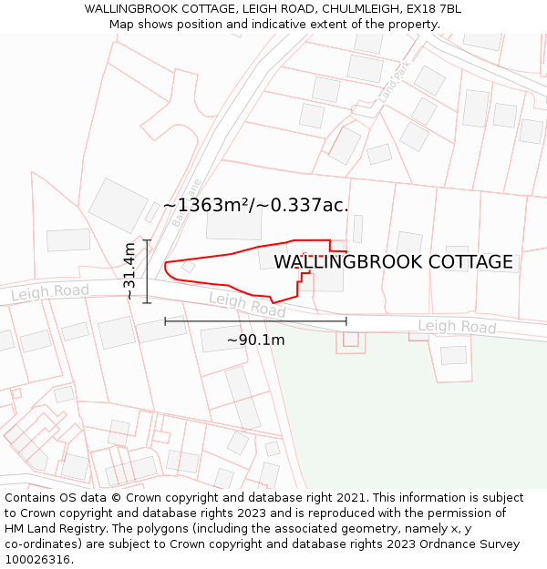WALLINGBROOK COTTAGE, LEIGH ROAD, CHULMLEIGH, EX18 7BL: Plot and title map