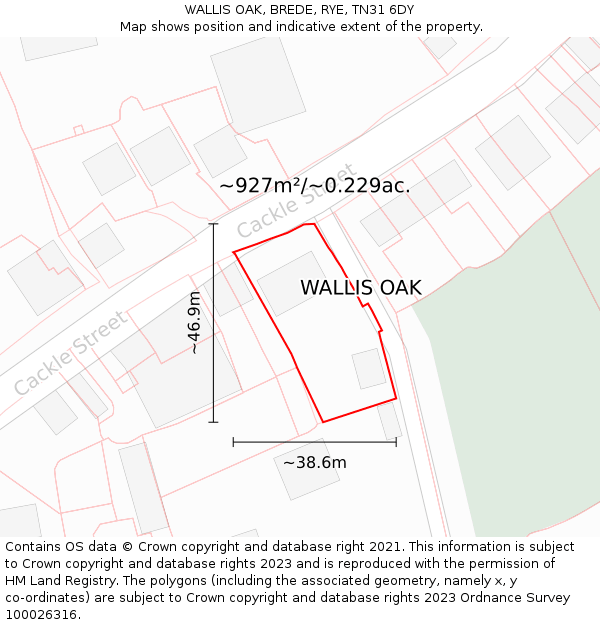 WALLIS OAK, BREDE, RYE, TN31 6DY: Plot and title map