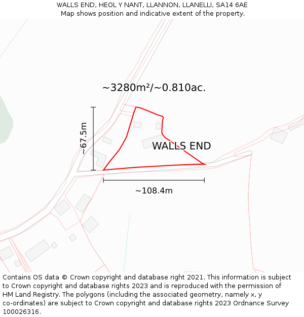 WALLS END, HEOL Y NANT, LLANNON, LLANELLI, SA14 6AE: Plot and title map