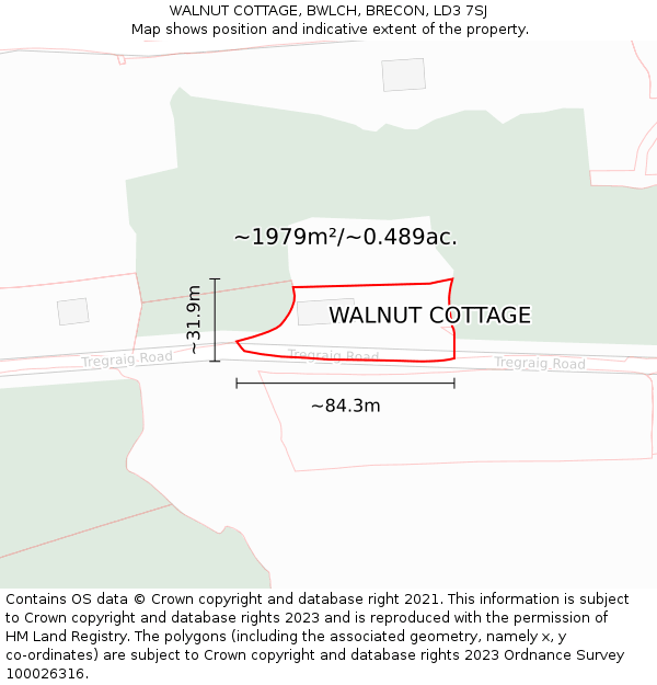 WALNUT COTTAGE, BWLCH, BRECON, LD3 7SJ: Plot and title map