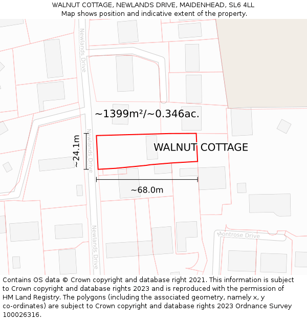 WALNUT COTTAGE, NEWLANDS DRIVE, MAIDENHEAD, SL6 4LL: Plot and title map