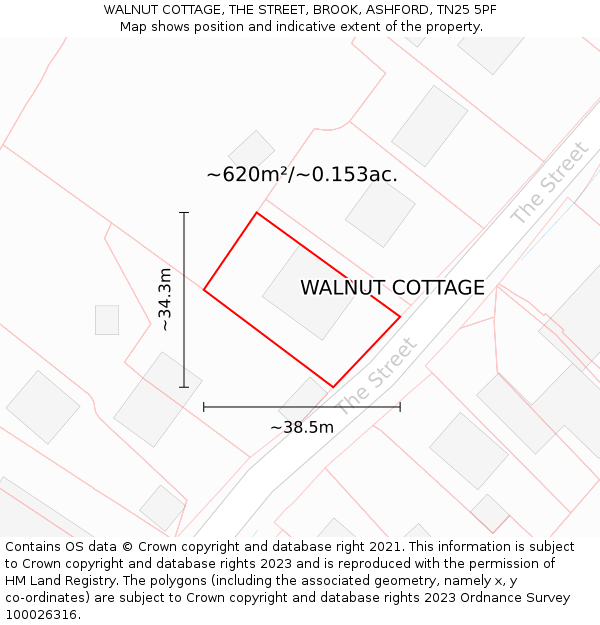 WALNUT COTTAGE, THE STREET, BROOK, ASHFORD, TN25 5PF: Plot and title map