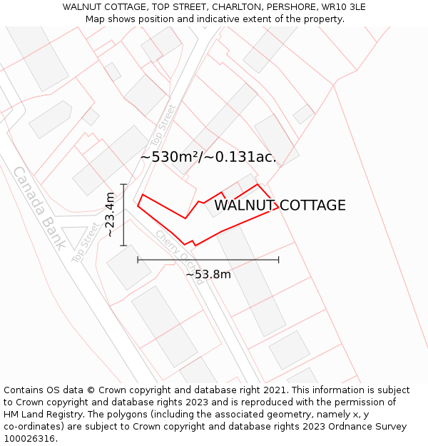 WALNUT COTTAGE, TOP STREET, CHARLTON, PERSHORE, WR10 3LE: Plot and title map