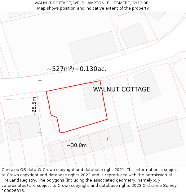WALNUT COTTAGE, WELSHAMPTON, ELLESMERE, SY12 0PH: Plot and title map