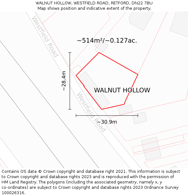 WALNUT HOLLOW, WESTFIELD ROAD, RETFORD, DN22 7BU: Plot and title map