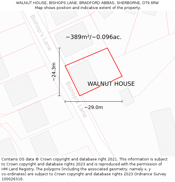 WALNUT HOUSE, BISHOPS LANE, BRADFORD ABBAS, SHERBORNE, DT9 6RW: Plot and title map