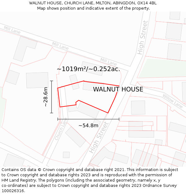 WALNUT HOUSE, CHURCH LANE, MILTON, ABINGDON, OX14 4BL: Plot and title map