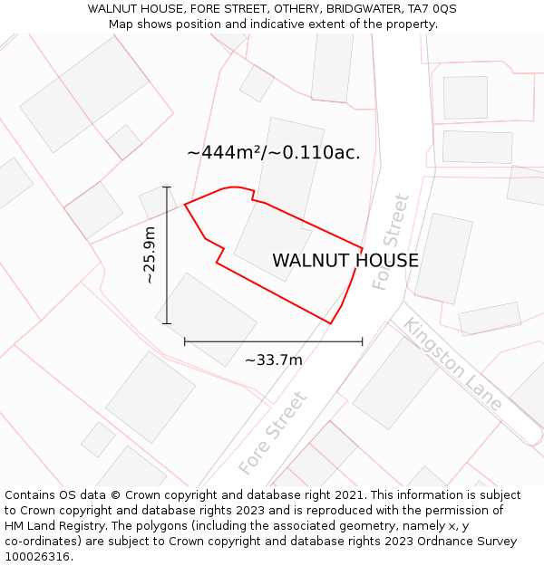WALNUT HOUSE, FORE STREET, OTHERY, BRIDGWATER, TA7 0QS: Plot and title map