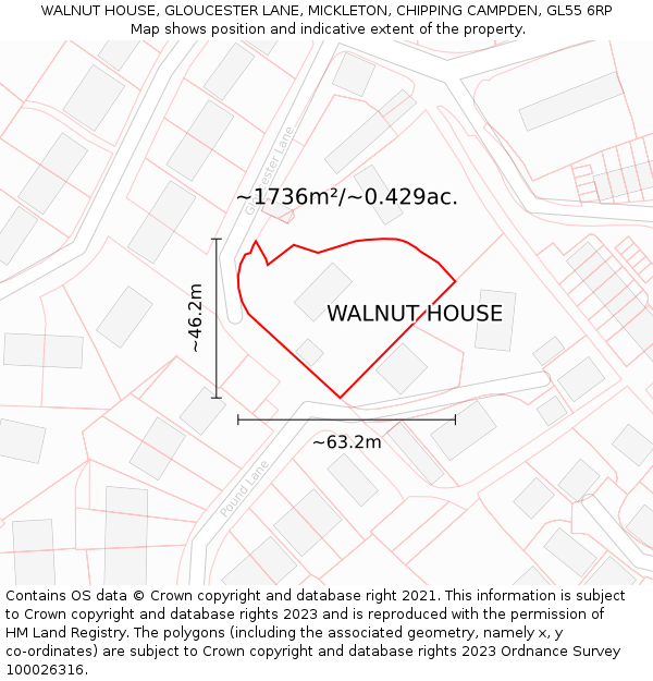 WALNUT HOUSE, GLOUCESTER LANE, MICKLETON, CHIPPING CAMPDEN, GL55 6RP: Plot and title map