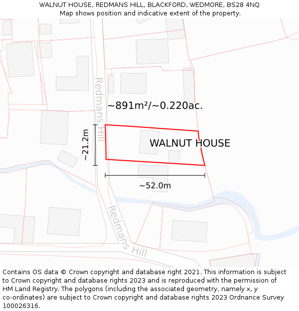 WALNUT HOUSE, REDMANS HILL, BLACKFORD, WEDMORE, BS28 4NQ: Plot and title map