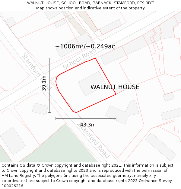 WALNUT HOUSE, SCHOOL ROAD, BARNACK, STAMFORD, PE9 3DZ: Plot and title map