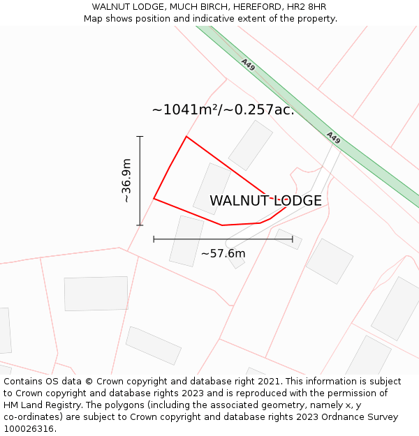 WALNUT LODGE, MUCH BIRCH, HEREFORD, HR2 8HR: Plot and title map