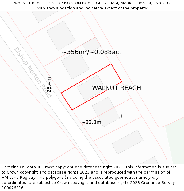 WALNUT REACH, BISHOP NORTON ROAD, GLENTHAM, MARKET RASEN, LN8 2EU: Plot and title map