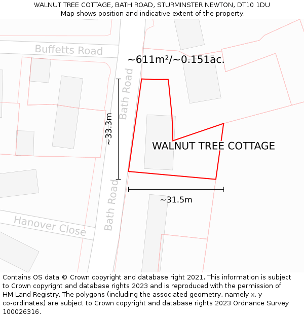 WALNUT TREE COTTAGE, BATH ROAD, STURMINSTER NEWTON, DT10 1DU: Plot and title map