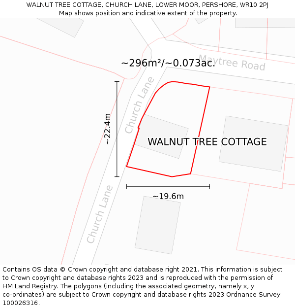WALNUT TREE COTTAGE, CHURCH LANE, LOWER MOOR, PERSHORE, WR10 2PJ: Plot and title map