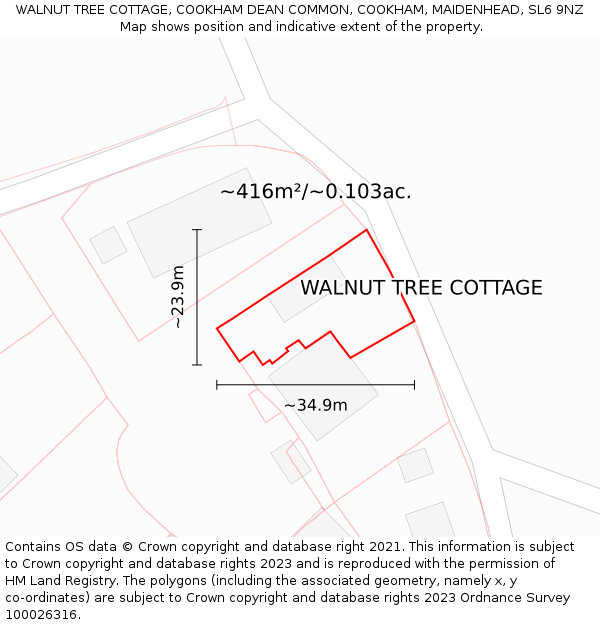 WALNUT TREE COTTAGE, COOKHAM DEAN COMMON, COOKHAM, MAIDENHEAD, SL6 9NZ: Plot and title map
