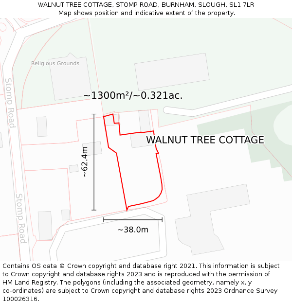 WALNUT TREE COTTAGE, STOMP ROAD, BURNHAM, SLOUGH, SL1 7LR: Plot and title map