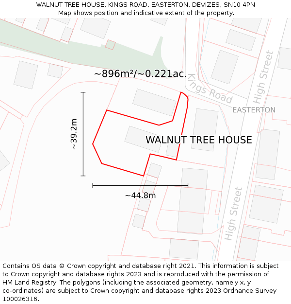 WALNUT TREE HOUSE, KINGS ROAD, EASTERTON, DEVIZES, SN10 4PN: Plot and title map