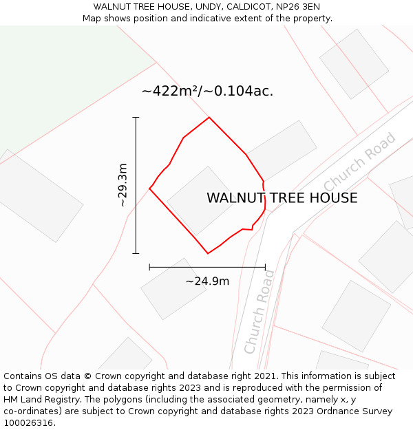 WALNUT TREE HOUSE, UNDY, CALDICOT, NP26 3EN: Plot and title map