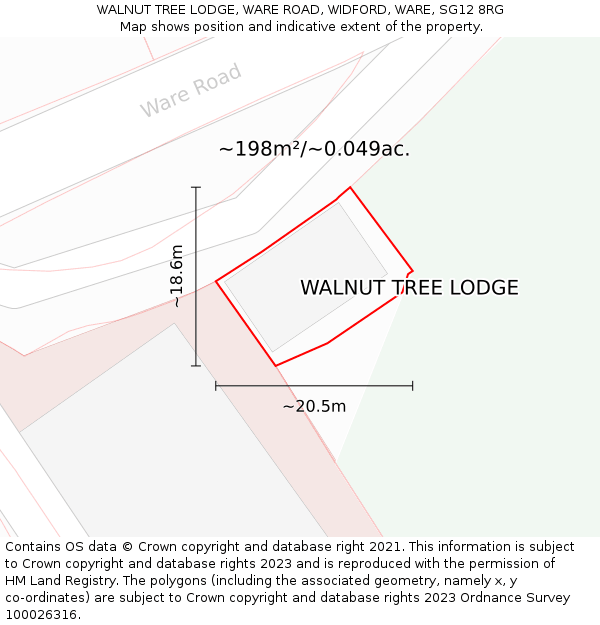 WALNUT TREE LODGE, WARE ROAD, WIDFORD, WARE, SG12 8RG: Plot and title map