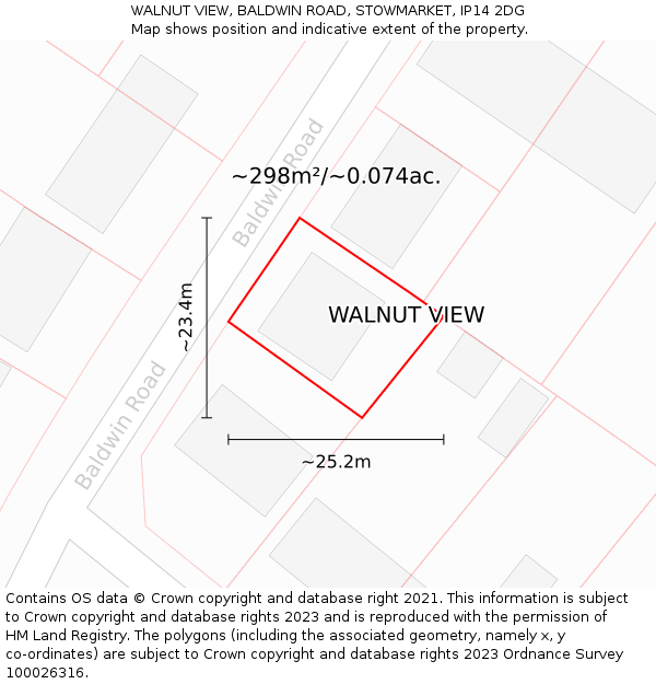 WALNUT VIEW, BALDWIN ROAD, STOWMARKET, IP14 2DG: Plot and title map