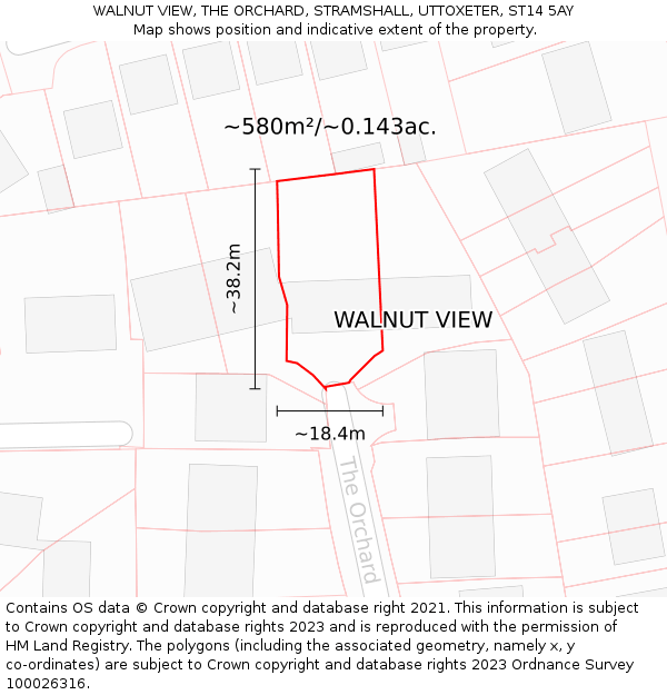 WALNUT VIEW, THE ORCHARD, STRAMSHALL, UTTOXETER, ST14 5AY: Plot and title map