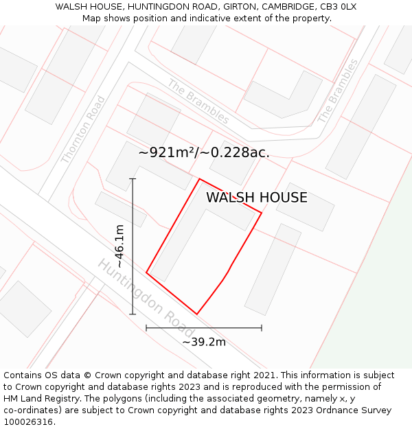 WALSH HOUSE, HUNTINGDON ROAD, GIRTON, CAMBRIDGE, CB3 0LX: Plot and title map