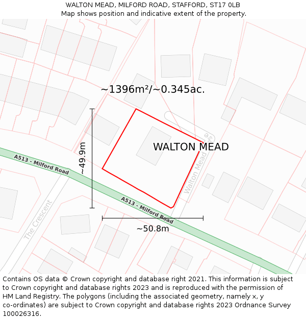 WALTON MEAD, MILFORD ROAD, STAFFORD, ST17 0LB: Plot and title map