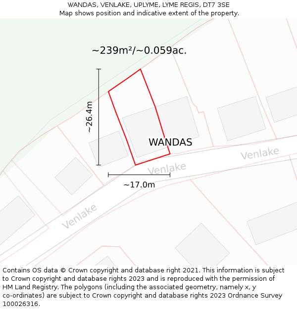 WANDAS, VENLAKE, UPLYME, LYME REGIS, DT7 3SE: Plot and title map