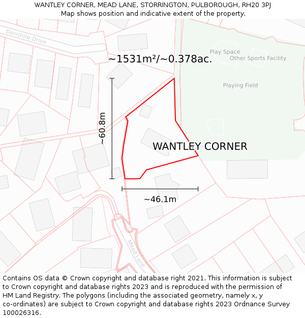 WANTLEY CORNER, MEAD LANE, STORRINGTON, PULBOROUGH, RH20 3PJ: Plot and title map