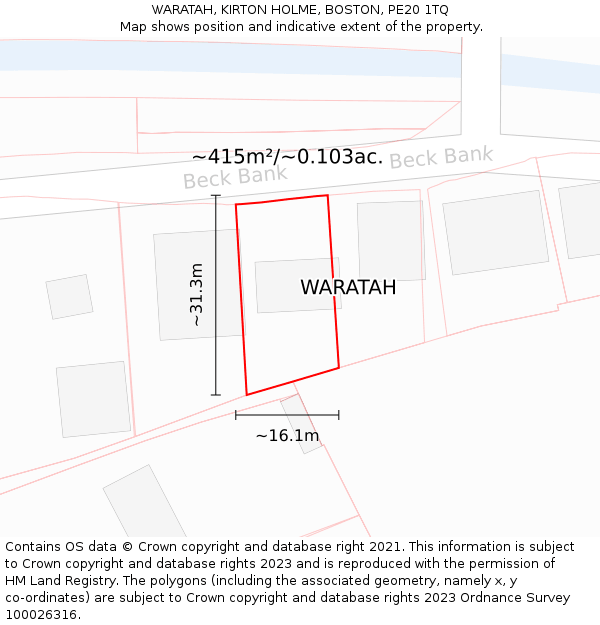 WARATAH, KIRTON HOLME, BOSTON, PE20 1TQ: Plot and title map