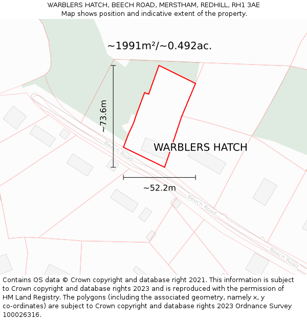 WARBLERS HATCH, BEECH ROAD, MERSTHAM, REDHILL, RH1 3AE: Plot and title map