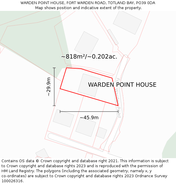 WARDEN POINT HOUSE, FORT WARDEN ROAD, TOTLAND BAY, PO39 0DA: Plot and title map