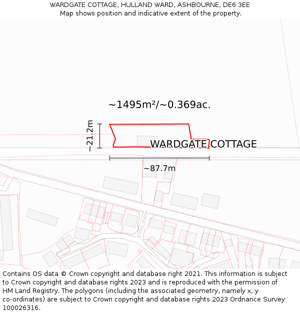 WARDGATE COTTAGE, HULLAND WARD, ASHBOURNE, DE6 3EE: Plot and title map