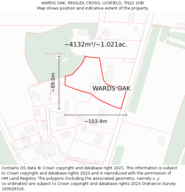 WARDS OAK, RINGLES CROSS, UCKFIELD, TN22 1HB: Plot and title map
