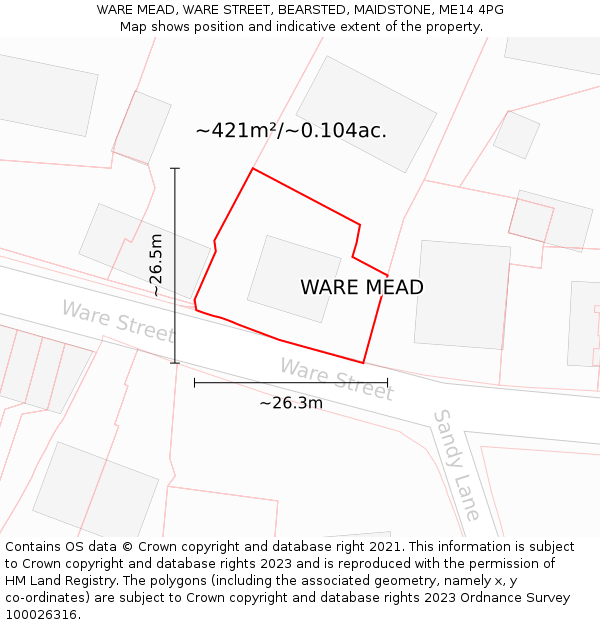 WARE MEAD, WARE STREET, BEARSTED, MAIDSTONE, ME14 4PG: Plot and title map