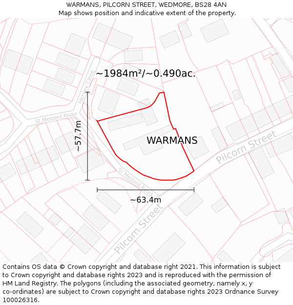 WARMANS, PILCORN STREET, WEDMORE, BS28 4AN: Plot and title map