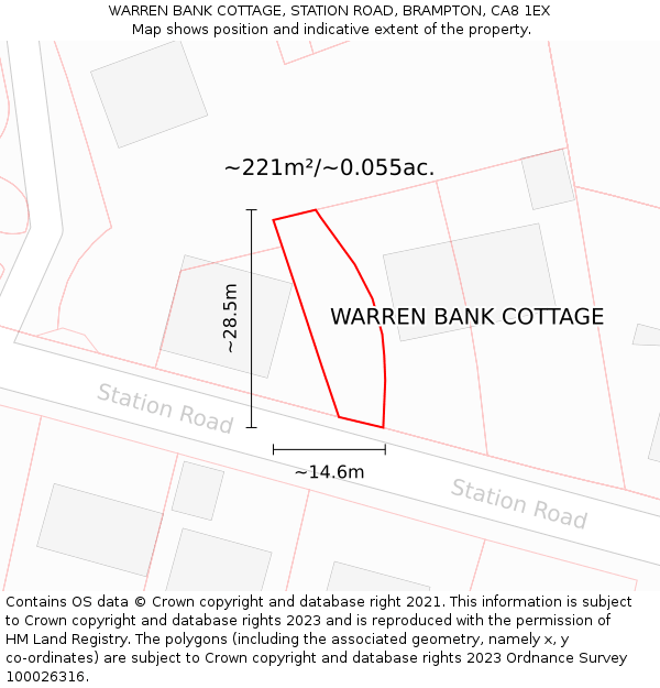 WARREN BANK COTTAGE, STATION ROAD, BRAMPTON, CA8 1EX: Plot and title map