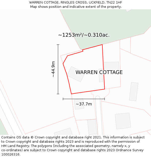 WARREN COTTAGE, RINGLES CROSS, UCKFIELD, TN22 1HF: Plot and title map