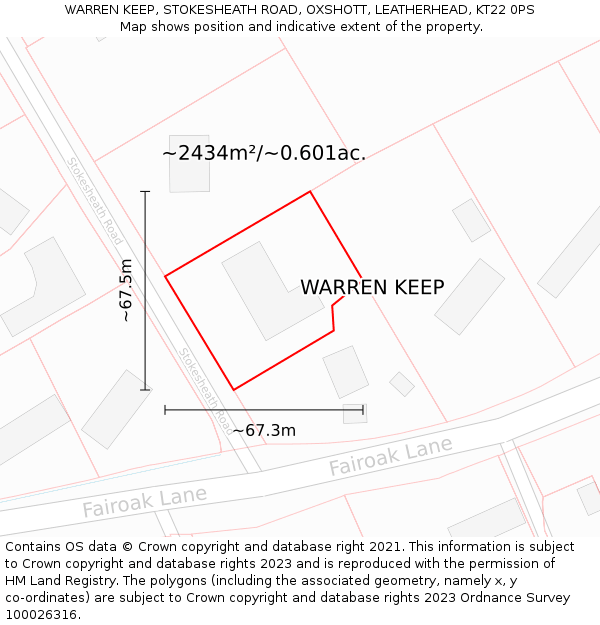 WARREN KEEP, STOKESHEATH ROAD, OXSHOTT, LEATHERHEAD, KT22 0PS: Plot and title map