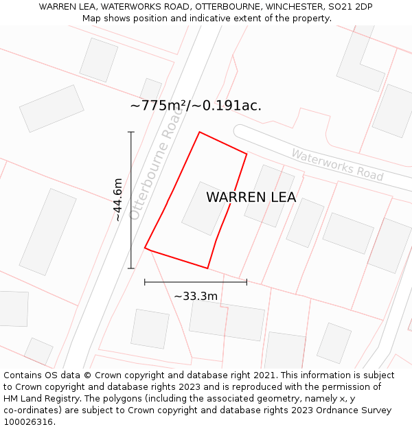 WARREN LEA, WATERWORKS ROAD, OTTERBOURNE, WINCHESTER, SO21 2DP: Plot and title map