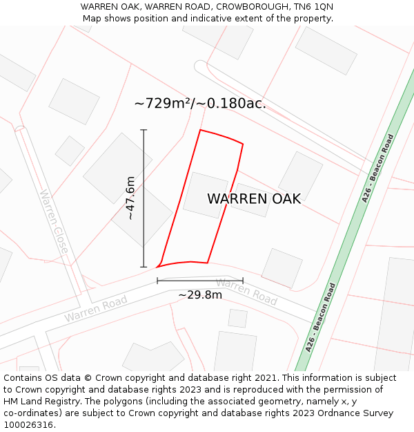 WARREN OAK, WARREN ROAD, CROWBOROUGH, TN6 1QN: Plot and title map